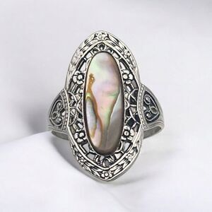 Vintage Uncas 14 Karat GE White Gold Mother of Pearl Ring (8)